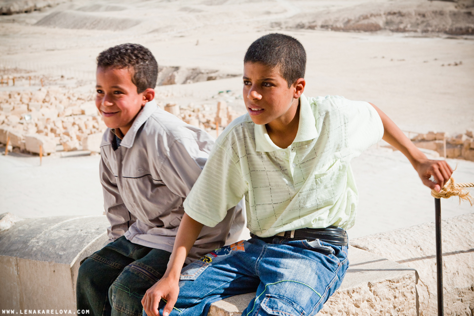 Children of Egypt in Hatshepsut temple in Luxor