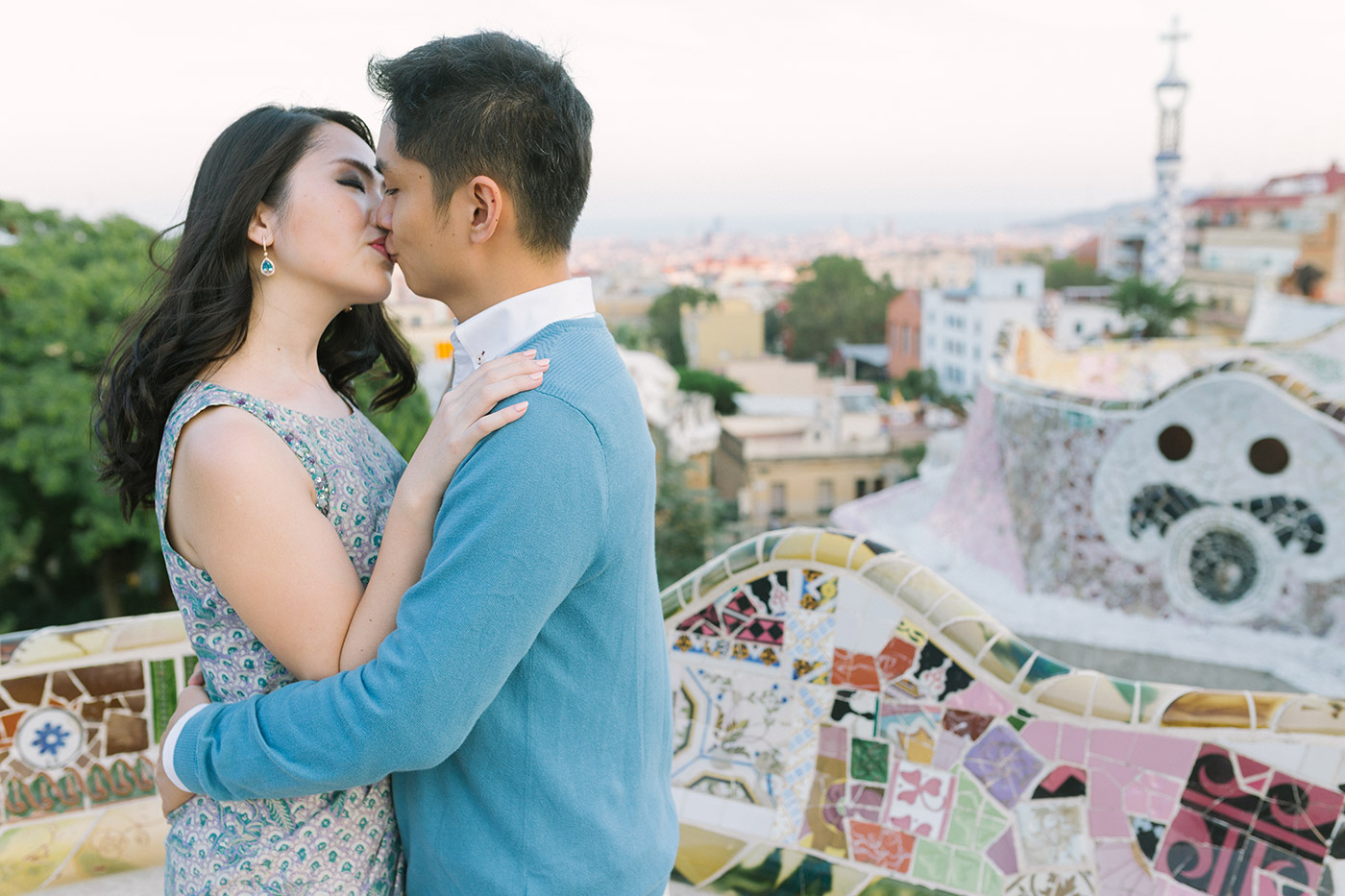 Lovely romantic couple| Elegant pre wedding photoshoot Barcelona |Engagement photographer Barcelona | Park Guell Engagement | Lena Karelova Photography