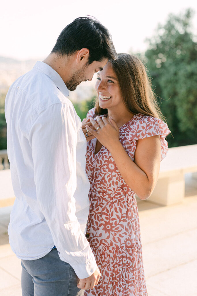 Young lady looking warmly at her fiance after A Picture Perfect Proposal at Montjuic, in Barcelona